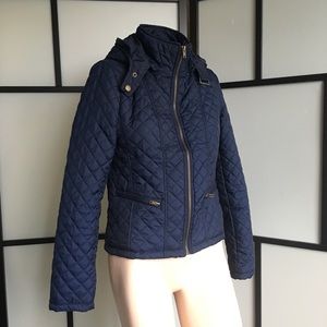 Navy Blue Quilted Jacket w/Removable Hood